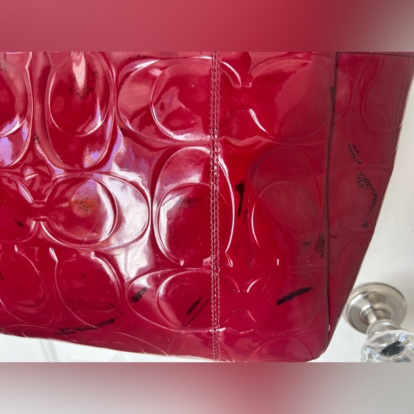 Coach Gallery Embossed Garnet Patent Leather Tote - Picture 3 of 14